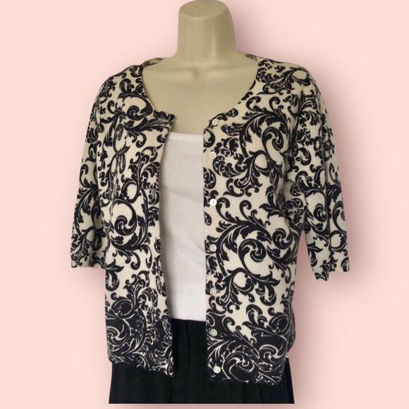 100% Cashmere 2 Ply KENAR Cardigan Blouse Victorian Print Medium Evening Office - Picture 1 of 12